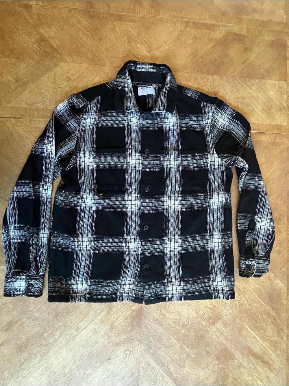 🖤 Old Navy Black & White Plaid Flannel Shacket — Men’s Medium 🖤